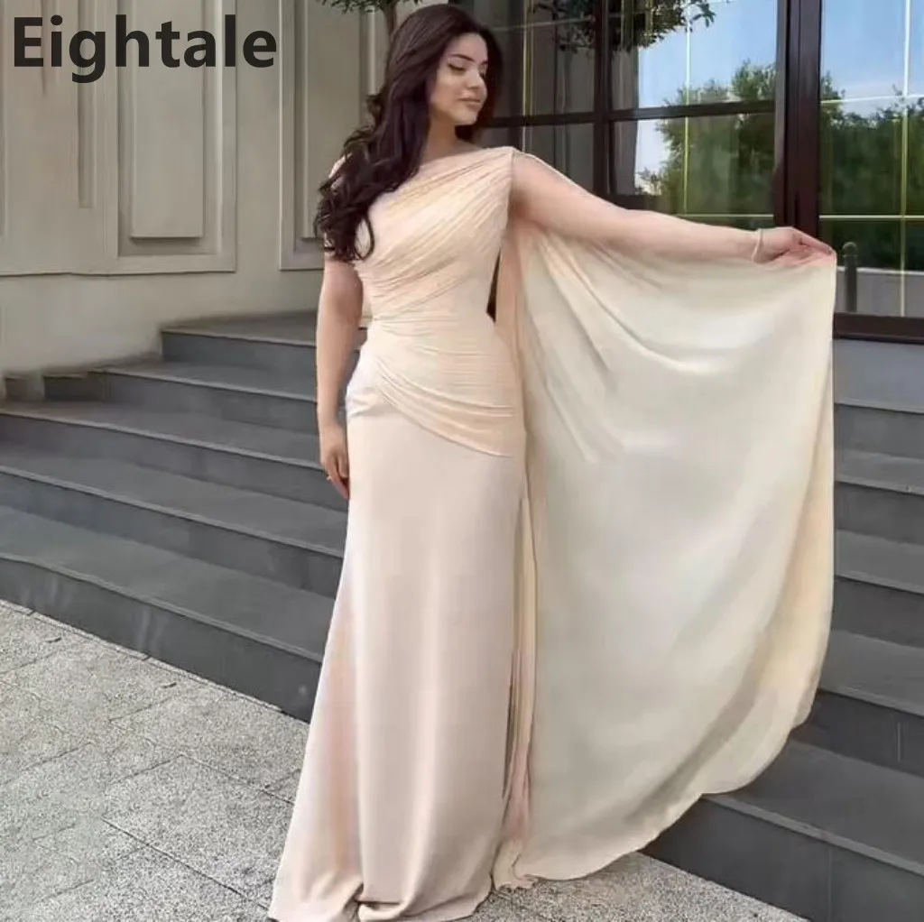 فستان سهرة Eightale 2025 بحورية البحر بلون الشمبانيا المملكة العربية السعودية بكتف واحد مع كيب لحفلات الزفاف والحفلات الراقصة فستان حفلات دبي مخصص
