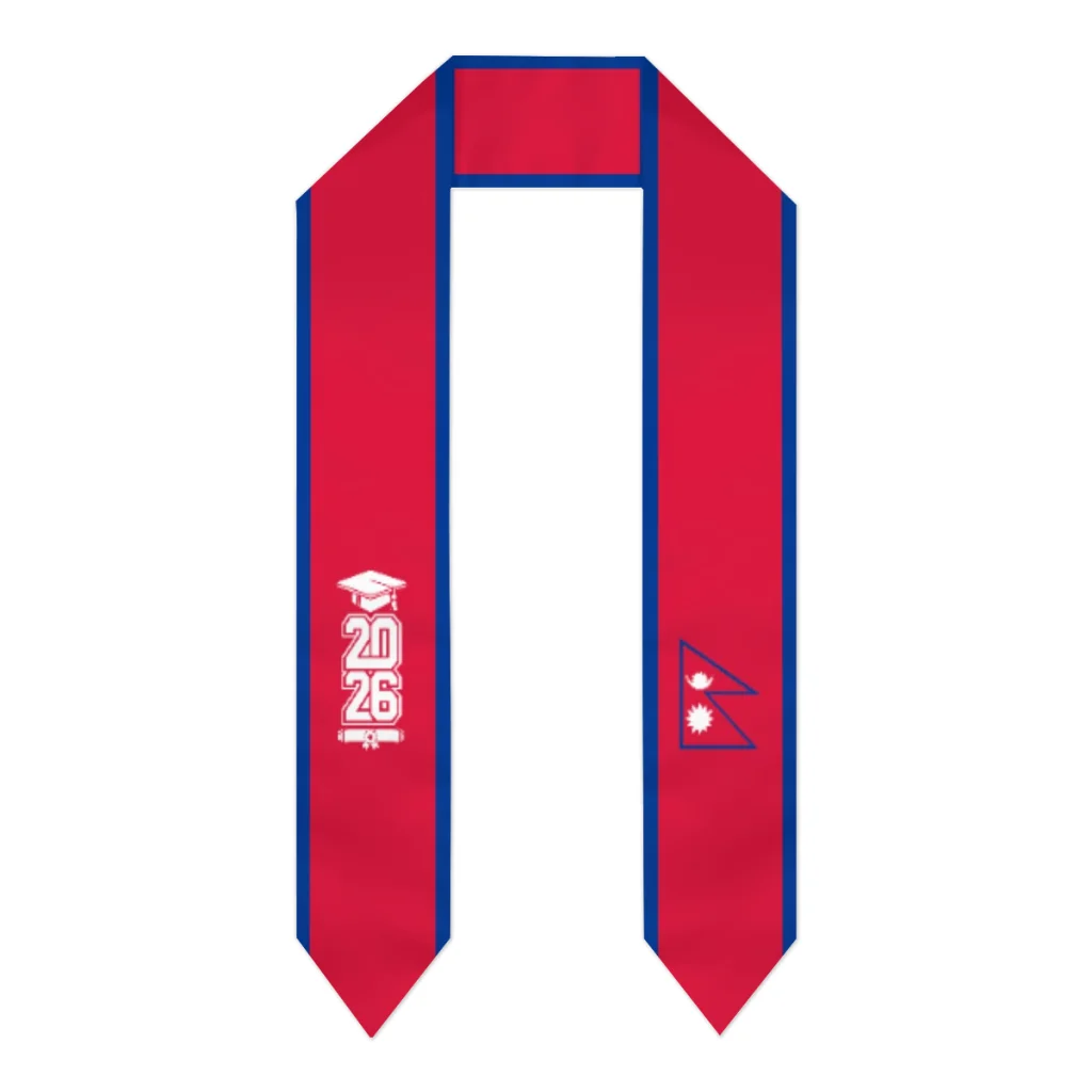 Class of 2026 Nepal Flag Scarf Graduation Sash Stole International Study Abroad Adult Unisex Party Accessory Top Print