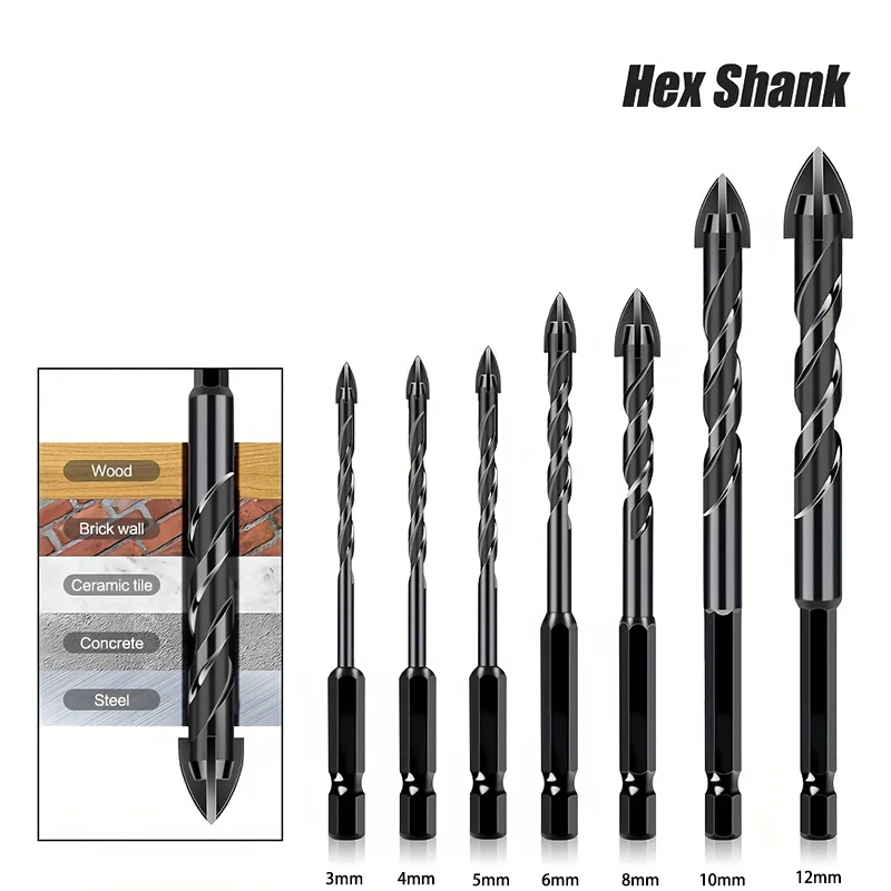 High Hardness Ceramic Tile Cross Tungsten Steel Household Drilling Drill Set Marble Glass Tile Hexagonal Drilling Drill