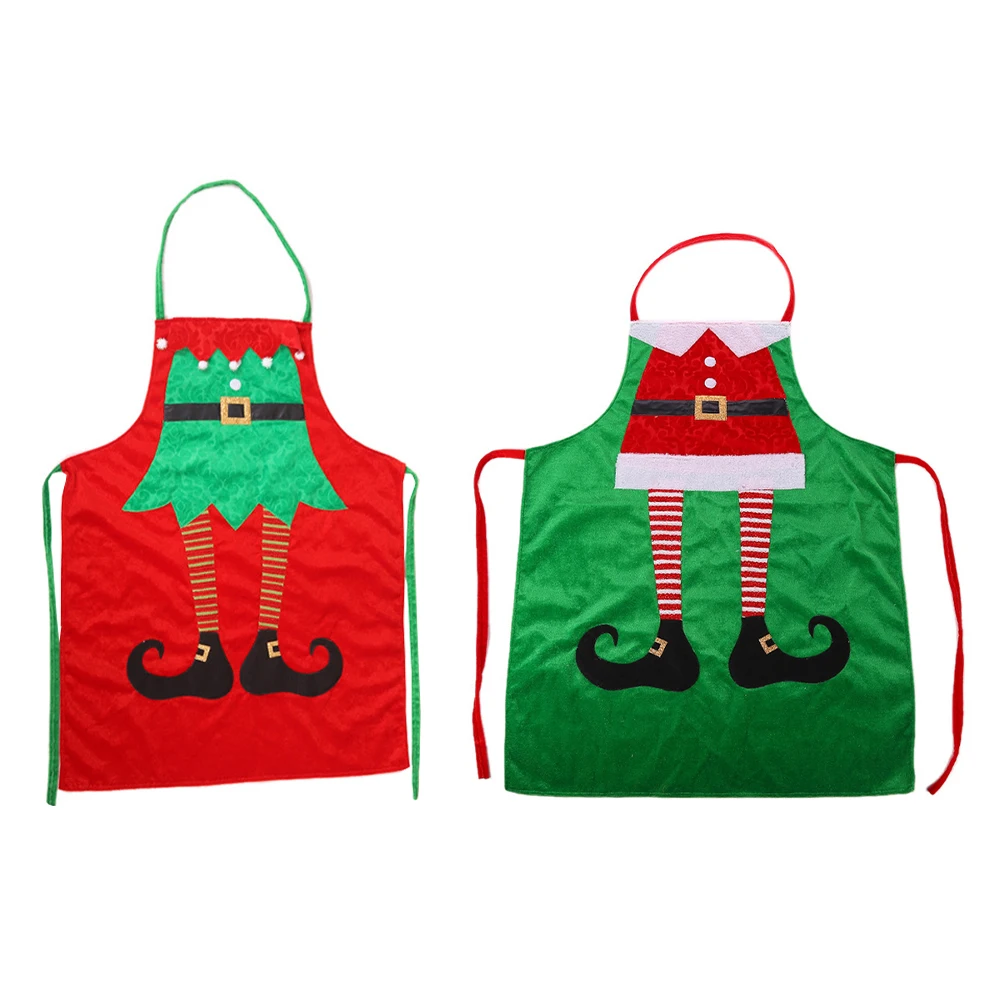 

2 pcs Christmas Apron Cooking Waist Bib Sleeveless Smock Baking Decor Button Elf Design Long Lasting Adjustable Ties Home Coffee