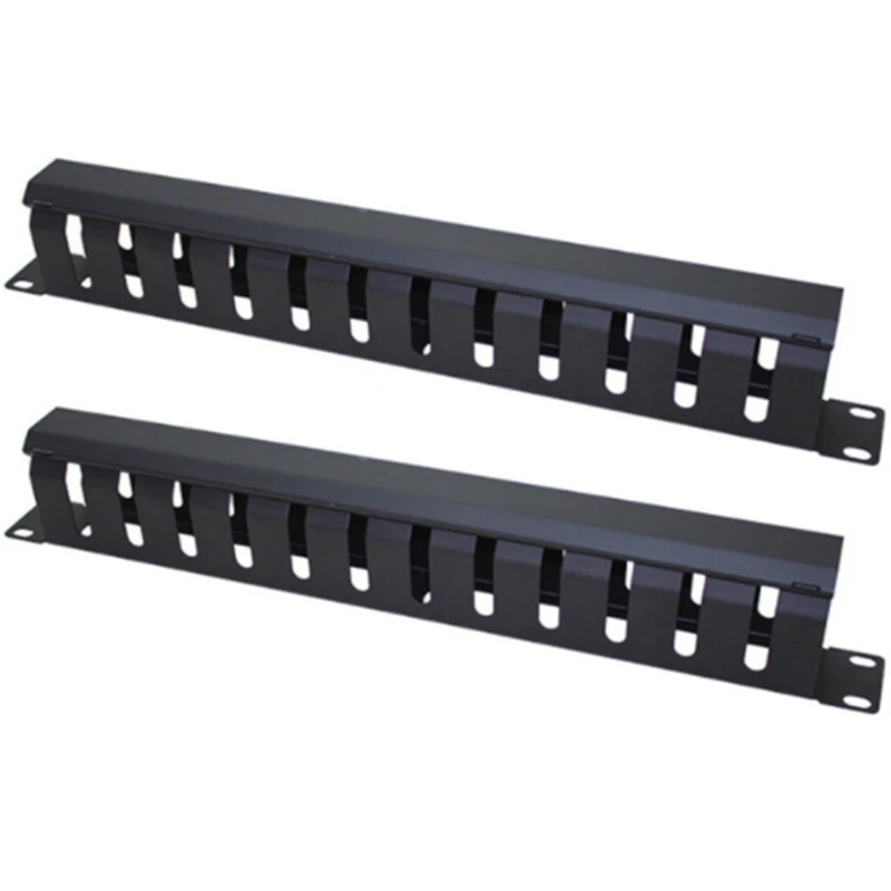 2X 1U Cable Management Horizontal Mount 19 Inch Server Rack , 12 Slot Metal Finger Duct Wire Organizer With Cover