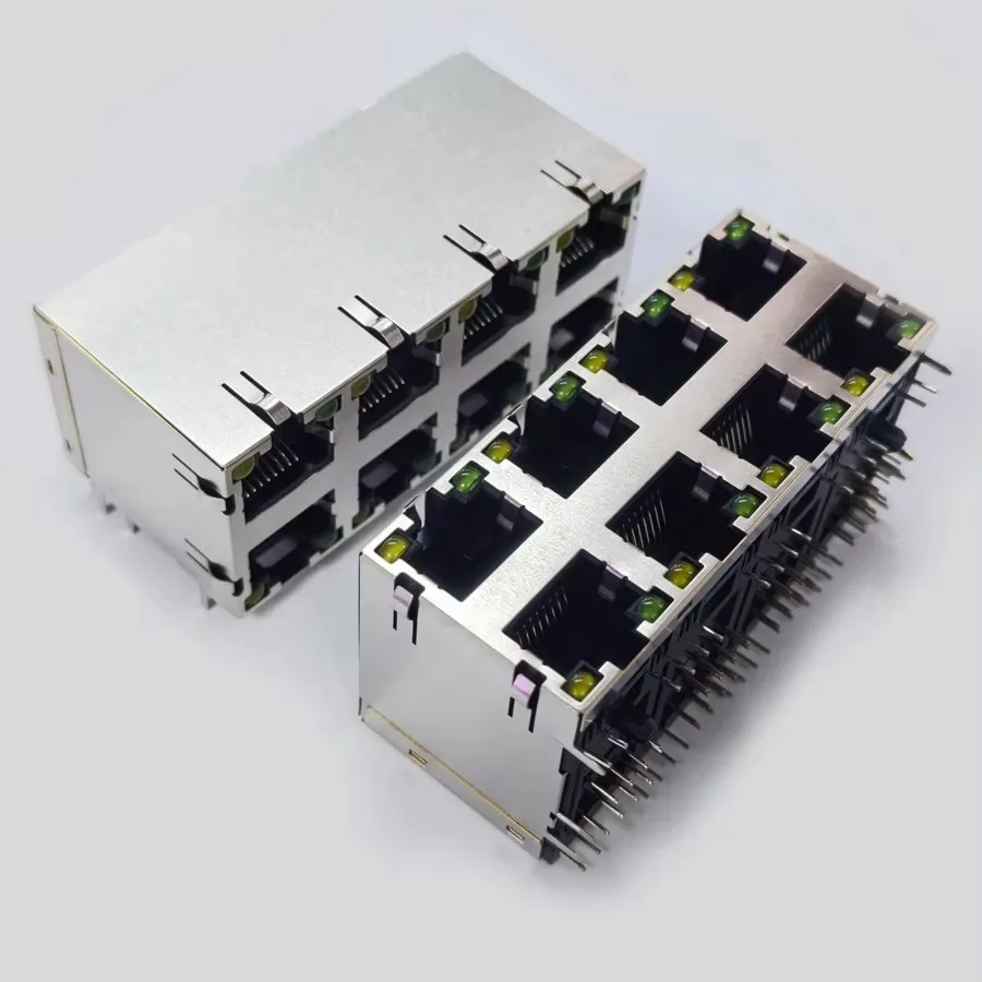 5PCS/Lot 8 Ports RJ45 8P8C Female Jack/Socket Connector 2*4 Steel Shield Network Modular With LED And Shrapnel