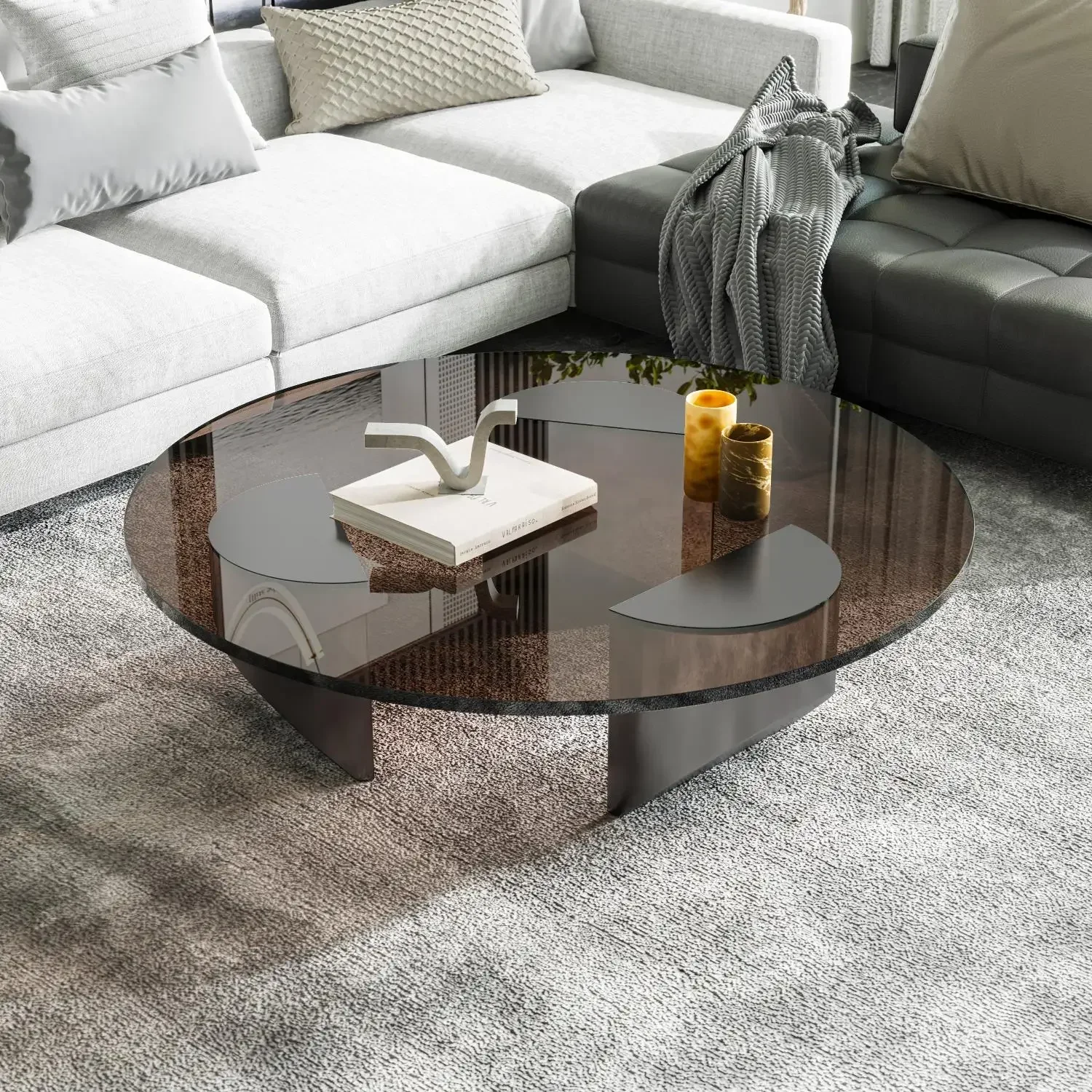 

Nordic Creative Transparent Coffee Tables Round Glass Wedge Table Living Room Vintage Minimalist Tea Table Design Home Furniture