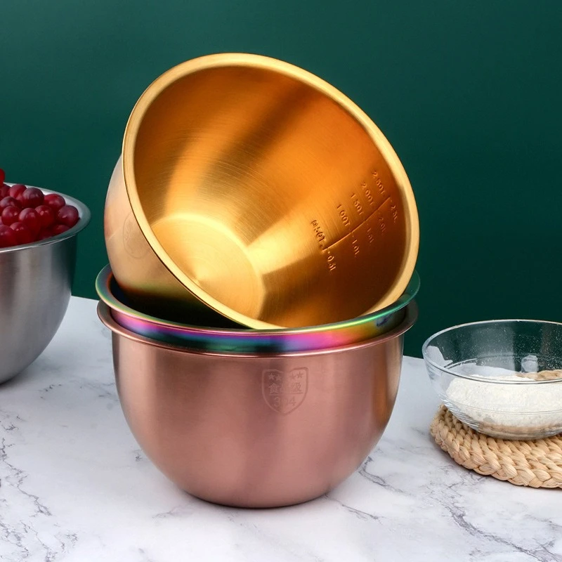 304 Stainless Steel Cooking Basin Thickened Cream Salad Bowl with Graduation Household Washing Baking and Beating Egg Bowl