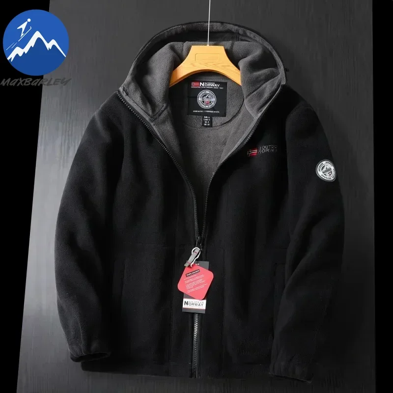Winter Men Fleece Jacket Luxury Thickened Soft Shell Polar Wool Jackets Couple Outdoor Ski Cold-proof Windproof Hooded Coat Man