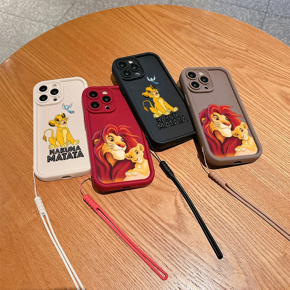 Coque de téléphone avec dragonne, coque souple, dessin animé Hakuna MatMiThe Discuting King, iPhone 15, 14, 13, 12, 11 Pro Max, Mini Poly XS, X, 8 Plus