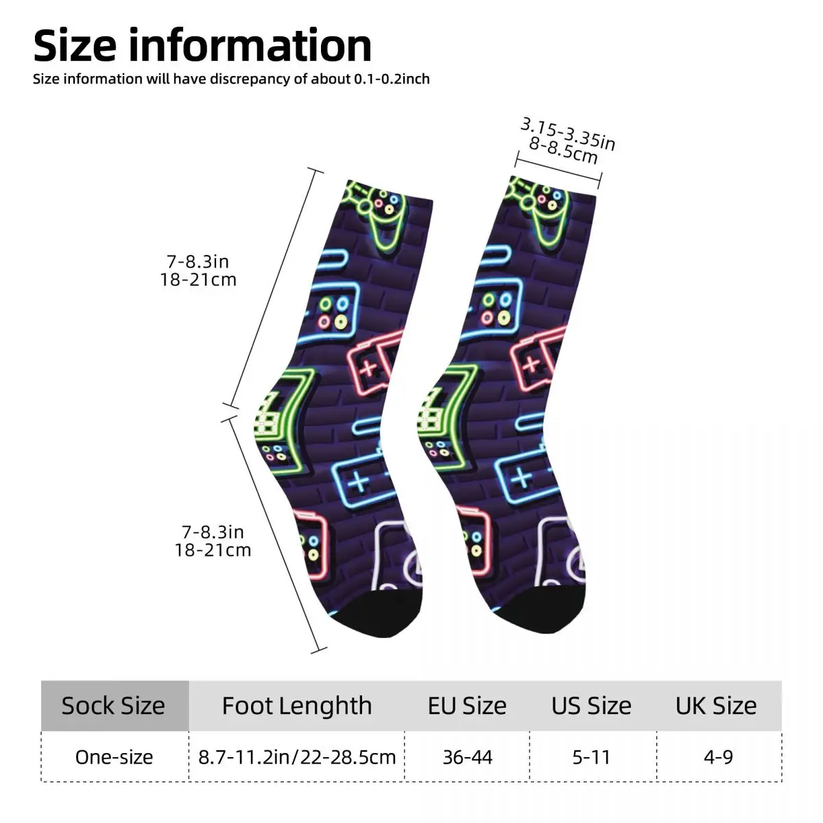 All Seasons Crew Stockings Gaming Machine Neon Colorful Pattern Socks Funny Long Socks for Men Women Valentine's Day Gifts