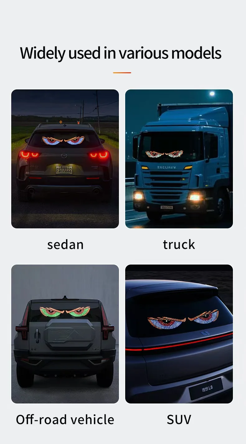 LKW-Teufelsaugen-Licht RGB Dynamisches Dämonenauge Dekoratives LED-Display Pixel-Panel Windschutzscheiben-USB-5V-Multimodus-Lampe – Detail 13