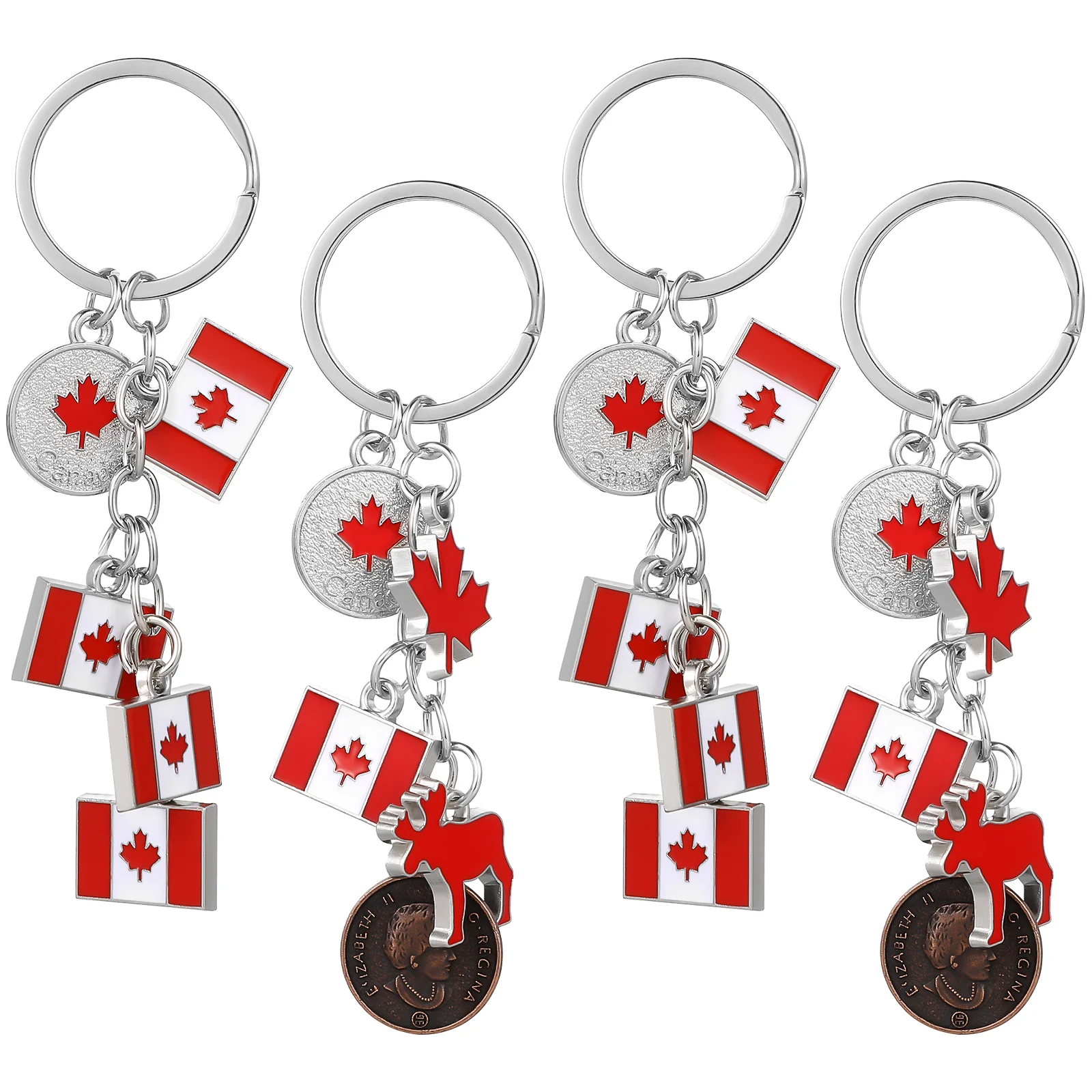 

4 PCS Automobilee Keychains Flag Canada Red Canadian Souvenir Keyring Rings Creative Decorate Wallet Child