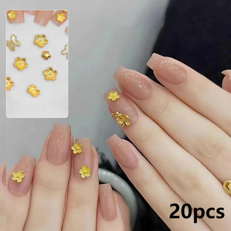 

20pcs Metal Nail Butterfly Flower Goldenjewelry 3d Diy Tips Nail Art Decorations Manicure Accessories