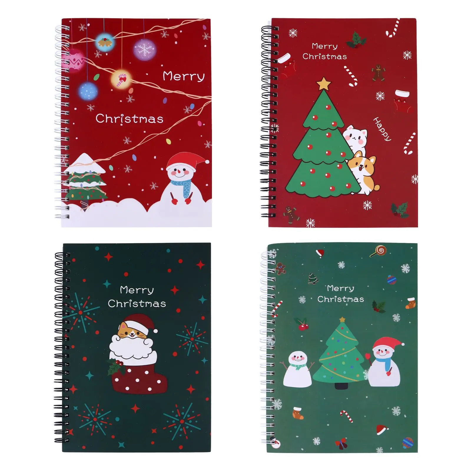 4Pcs Christmas Notebook Office Writing Notepads Mini Coil Notepads Xmas Binding Notebooks Student Daily Notepad Random Pattern