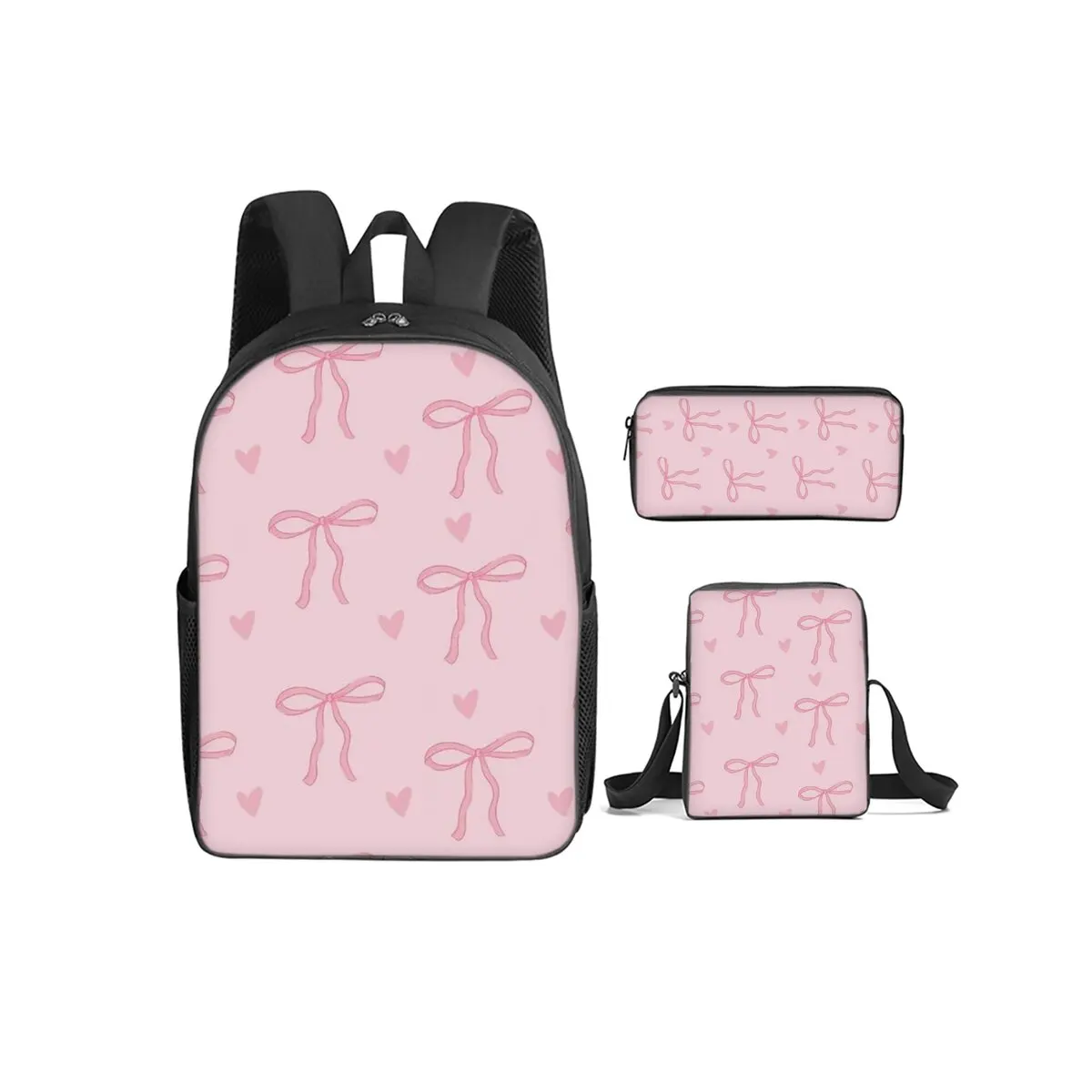Bow Print 3Pcs/Set Backpack with Messenger Bag ,Pencil Bags for Boy/Girl Best Gift Cartoon Student School Bags