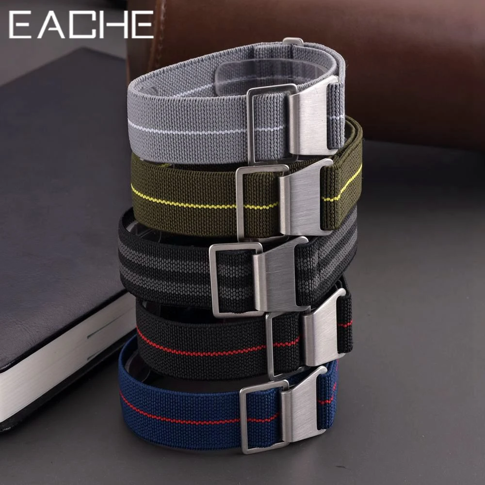 ENACHE High Quality Nylon Elastic Watch Bands Strap For Men Custom Parachute Fitness Braided Color Solo Loop 20mm 22mm Bracelet