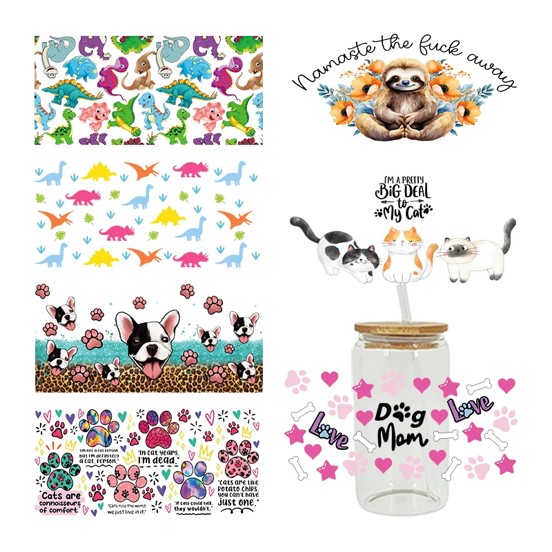 3D UV DTF Transfers Stickers 16oz Cup Wraps Cartoon Animal Dinosaur Printed For DIY Glass Ceramic Metal Leather Etc. D13084