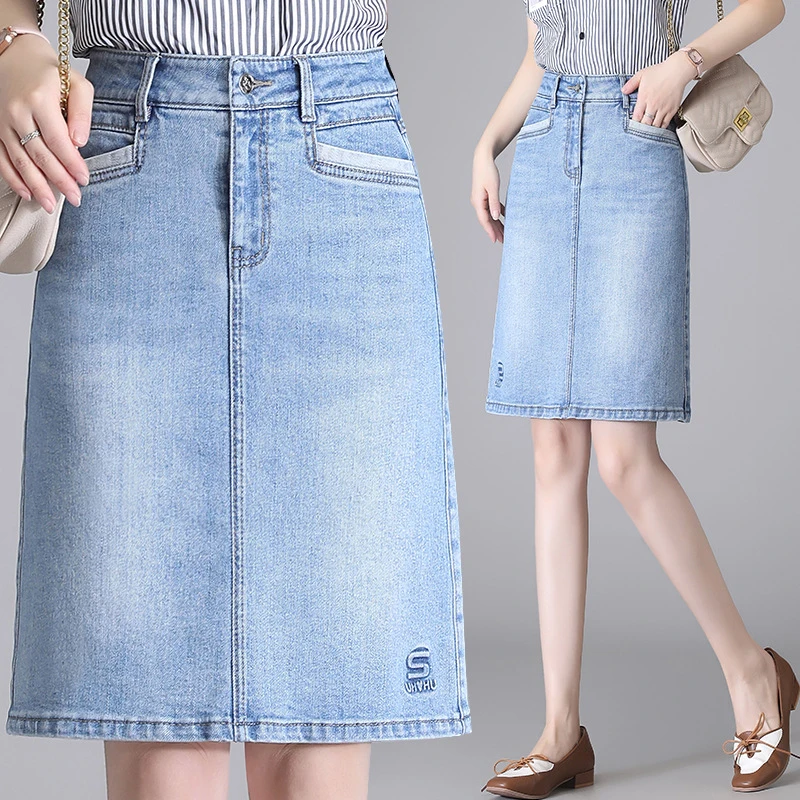 

Женская летняя джинсовая юбка 2023. Новая модная модель, стройнящий фасон. Джинсовая юбка миди с разрезом для миниатюрных женщин.