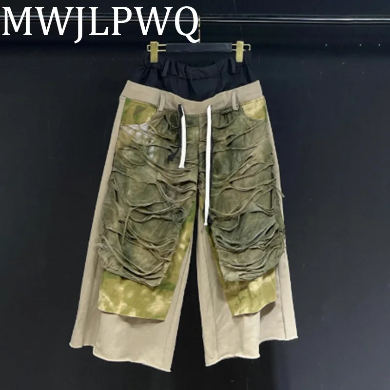 

MWJLPWQ мужские шорты с камуфляжным отверстием, уличные расклешенные брюки из двух предметов, новинка 2025 года, свободные повседневные брюки с завязками, нижняя часть 010666