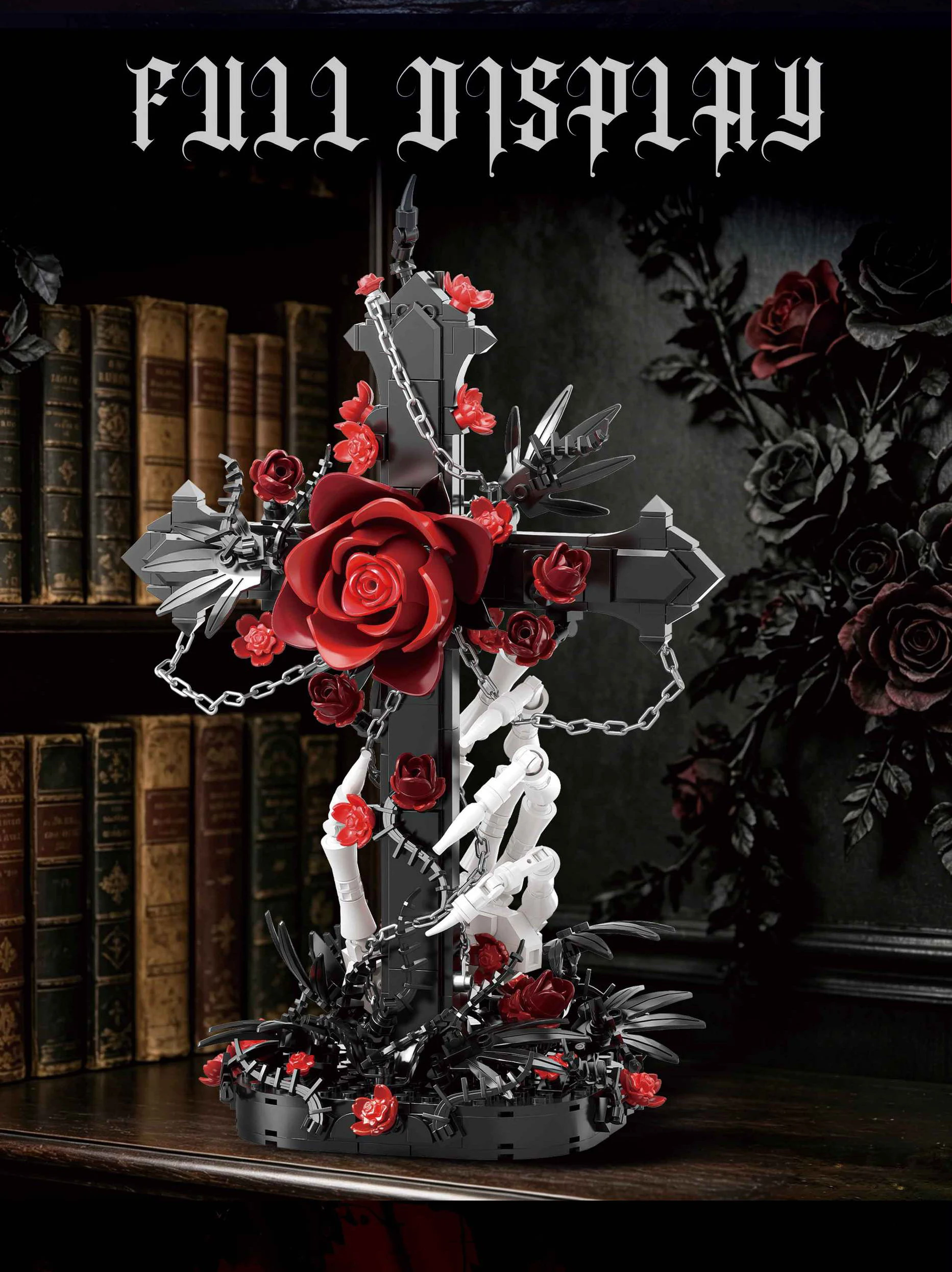 Idea Baustein Rote Rose Deudtion Lernspielzeug Blumen-Skelett-Hand Kreuz-Konstruktions-Baustein-Modell Sammlerstück Schreibtisch-Deko – Detail 5
