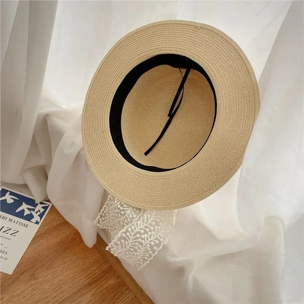 Style Accessory Lace Bow Straw Hat Sun Protection Elegant Sun Protection Hat Wide Brim Beach Hat Sun Protection