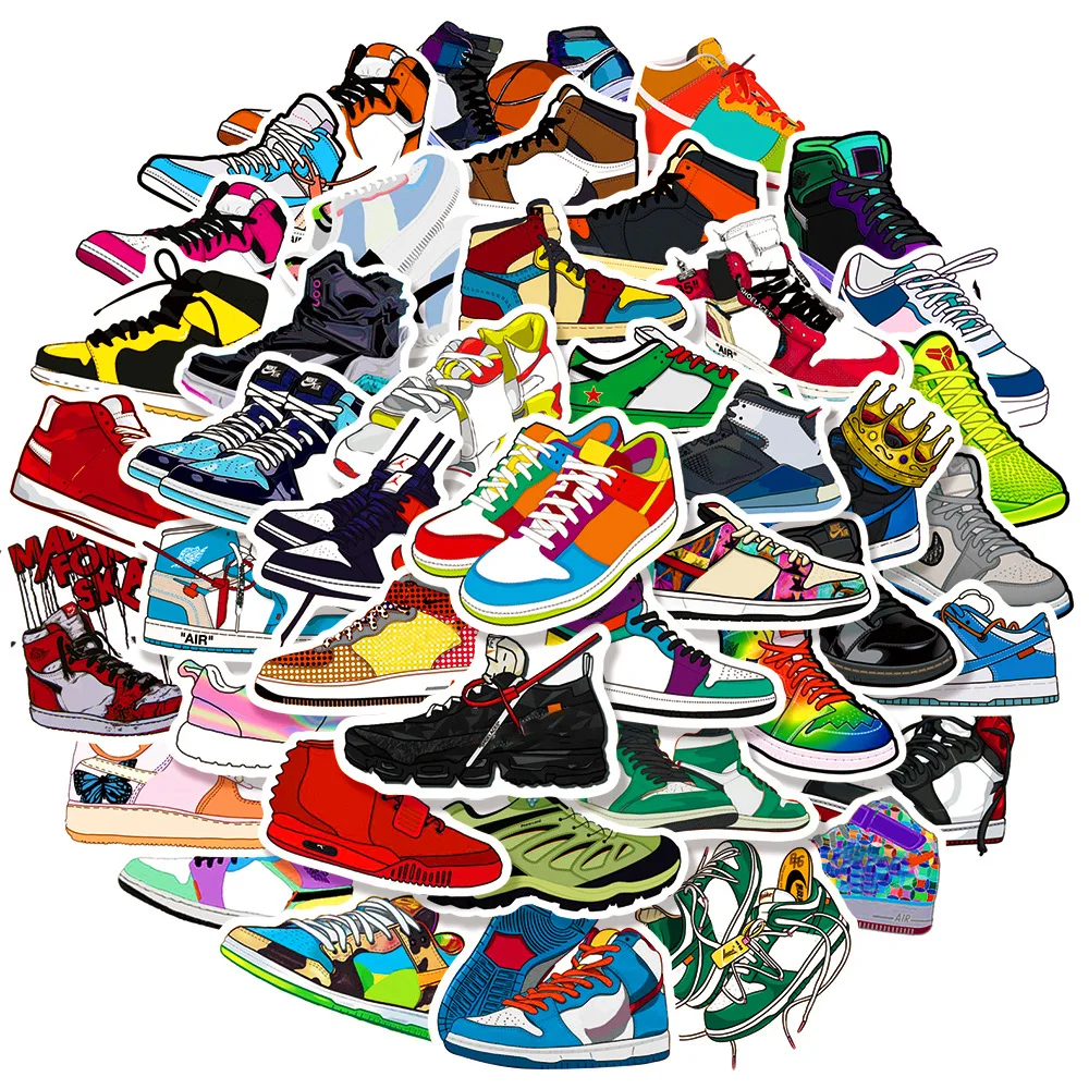 50Pcs Tide Brand Sneakers Graffiti Sticker Luggage Box Scooter Electric Car Water Cup Waterproof Sticker Sticker Toys