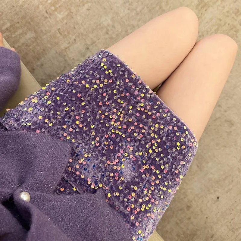 Herfst metallic korte minirokken met lovertjes paars zwart