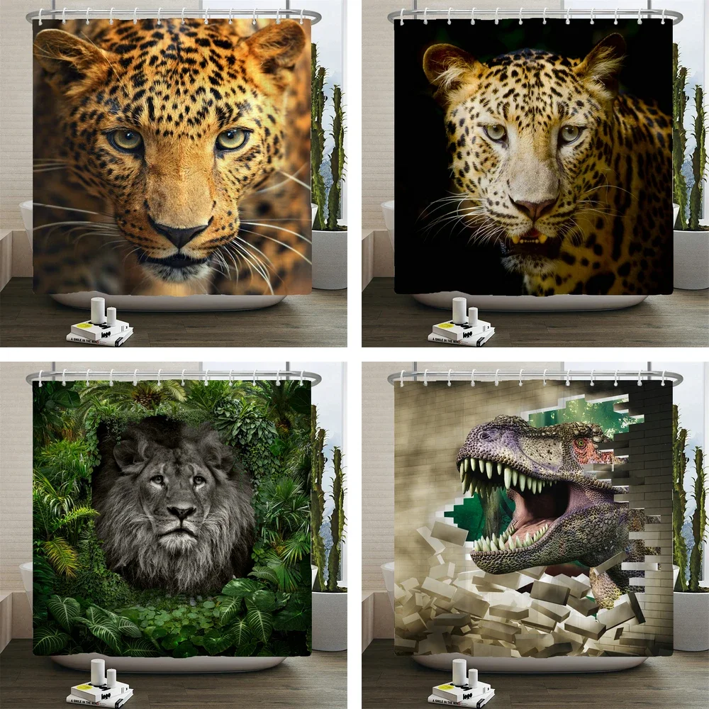 High Quality leopard Printed Fabric Shower Curtains Panther Animal Bath Screen Waterproof Products Bathroom Decor With 12 Hooks