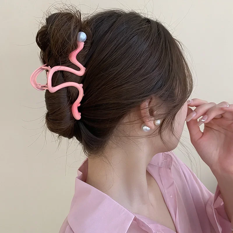 مشابك شعر على شكل ثعبان للنساء، دبوس شعر ملون متدرج اللؤلؤ، إكسسوارات شعر عصرية على شكل موجة حلوة، غطاء رأس للفتيات الكوريات