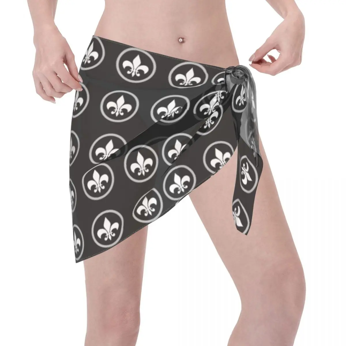 Bikini de playa con patrón de flor de lis elegante personalizado, Bikini de playa, Falda corta, bufanda de gasa, cubre Ups para mujer