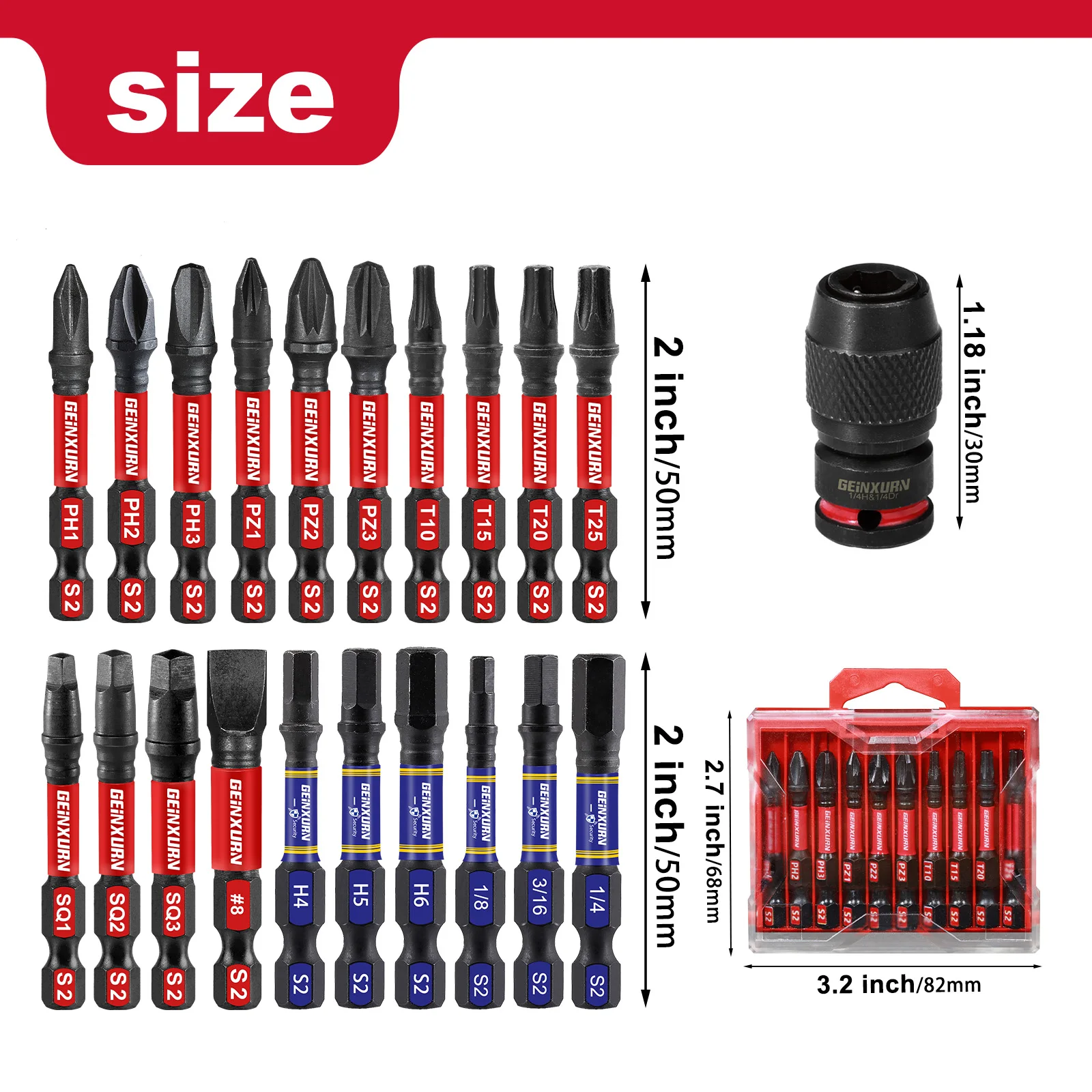 Geinxurn Impact Screwdriver Bit Holders,1/4-Inch Square Drive to 1/4-Inch Quick Release Hex Socket Adapter with screwdriver bits