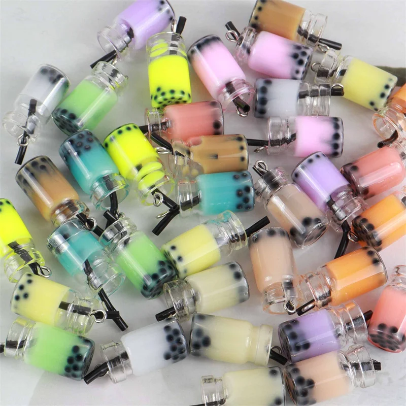 10/20 piezas colgantes de cristal transparente con botella jugo bebida té de la leche colgantes diy llavero mujer llavero joyería de regalo