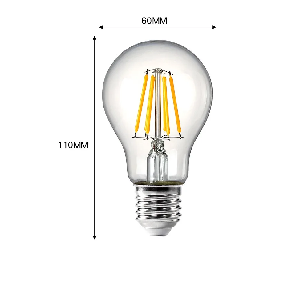 6PCS Antique Retro Vintage Edison LED Lamp Light  E27 Incandescent A60 Warm White AC 220V 4W 6W 8W Bulbs For Home Decoration