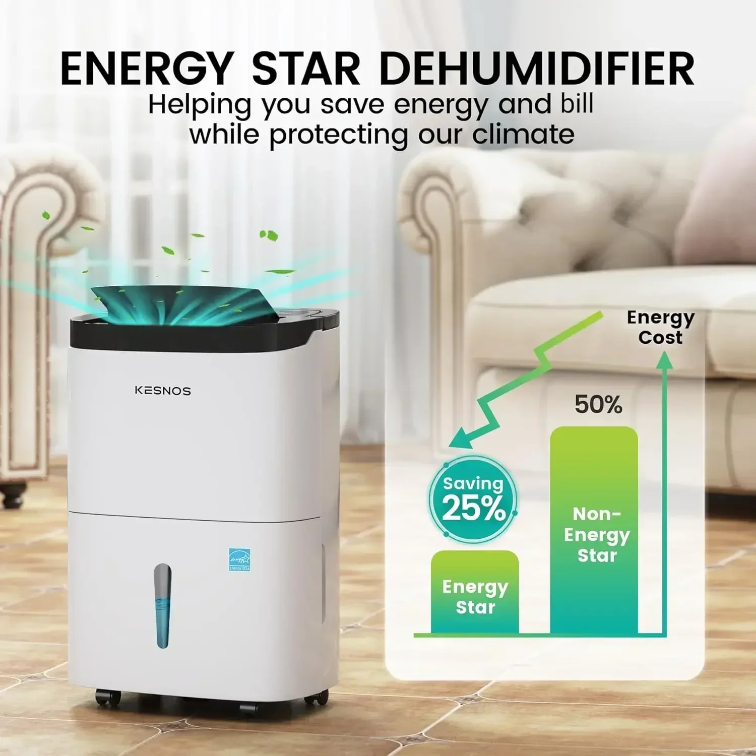 Kesnos 120 Pints Energy Star Home Dehumidifier for Space Up to 6000 Sq. Ft -   Basement with Drain Hose,