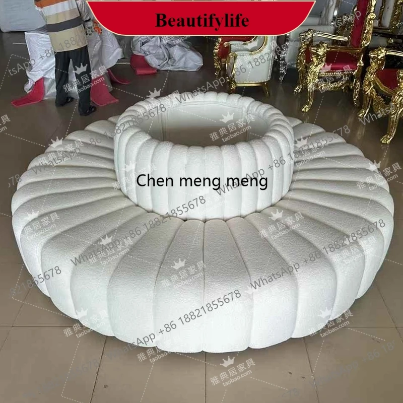 

G153 Round hotel lobby wedding banquet hall white sofa sitting area creative solid wood sofa