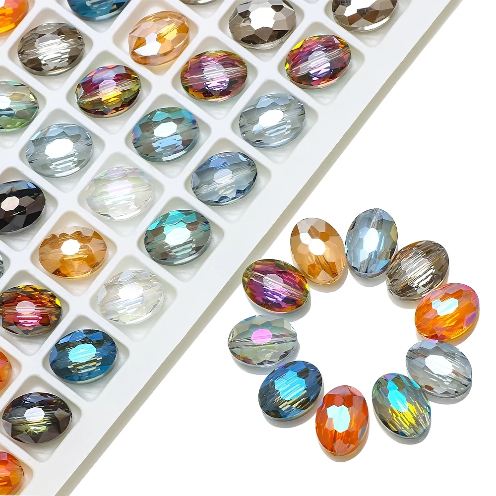 10 Stück 16x20mm Mittelloch Kristallperlen Glas Ovale Perlen Stein Für DIY Herstellung Charms Hängender Schmuck Ohrring Halskette Zubehör