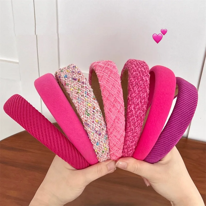 Sweet Pink Wide-brimmed Sponge Hair Band for Women Hot Fashion Headband Tweed Fabric Hoop Hairband Y2k Girls Hair Accessories