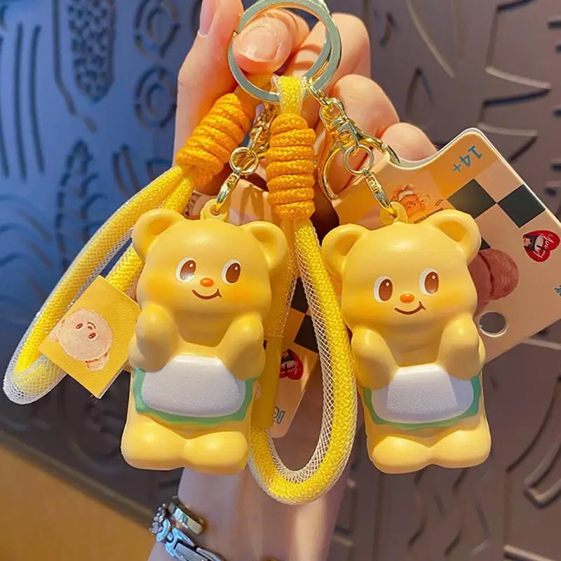 Cute bear keychain kawaii Butter Bear Unzip Toy hanging ornaments Cartoon Animation couple Key Ring Bag Pendant Friend Gift