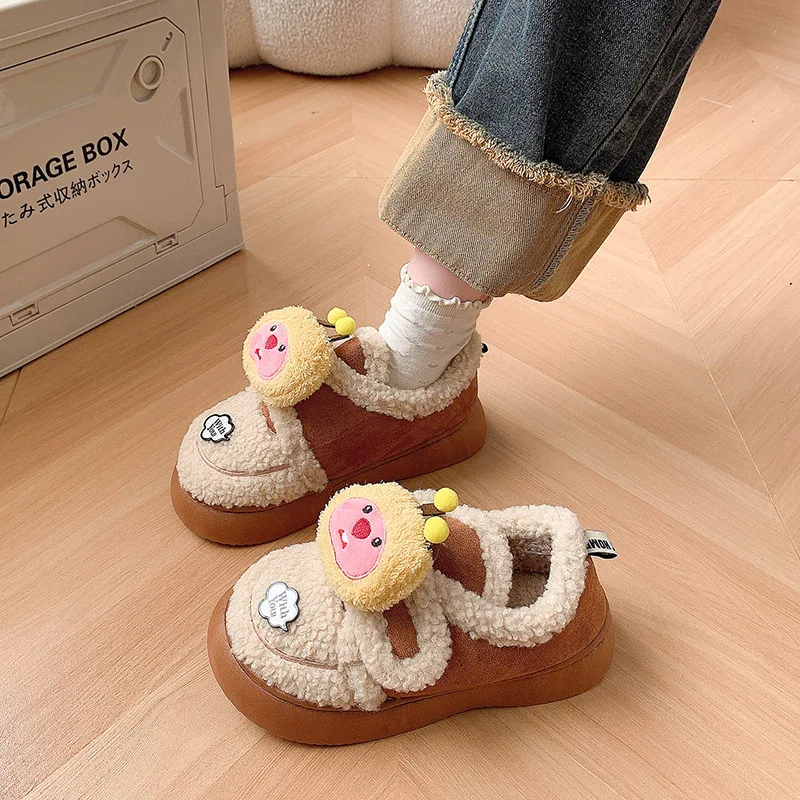 Kawaii Anime Loopy Little Bee Cartoon Cotton Shoes Autumn and Winter New Anti-Slip Plus Velvet Warm Home Cute Cotton Shoes