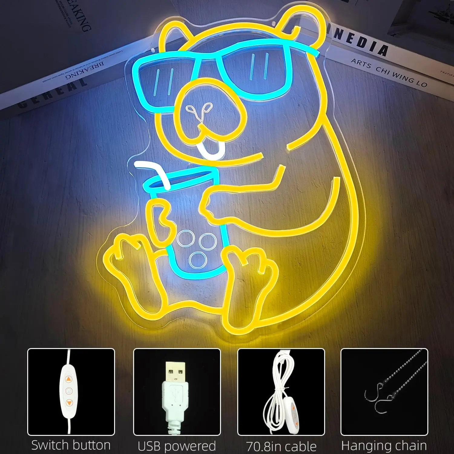 

Capybara Bubble Tea Neon Sign LED USB Wall Light for cafe bar Bedroom decorations for gift