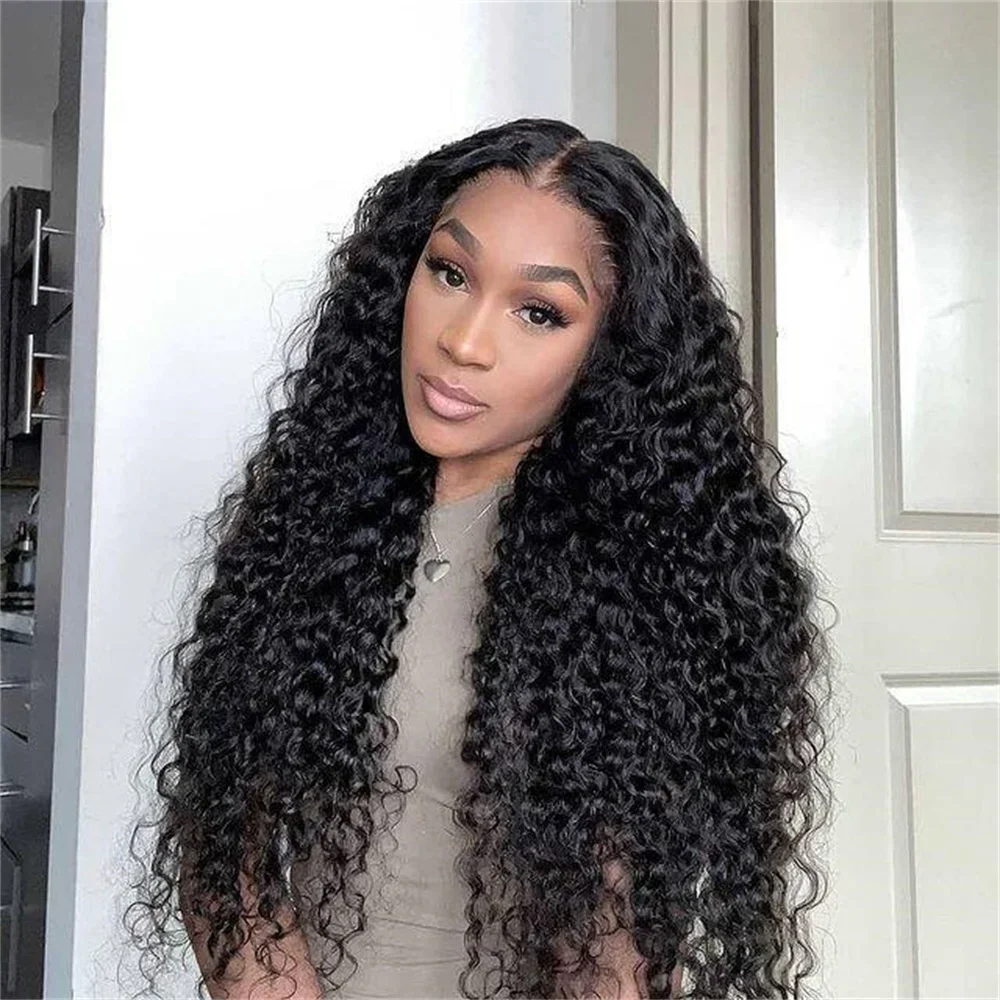 Perruque Lace Front Wig sans colle bouclée crépue pour femme, cheveux de bébé, densité 180, noir naturel, doux, long, degré de chaleur, préplumé, 03/3