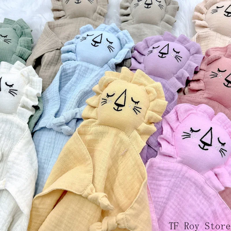 Baby Comforter Cute Baby Rabbit Cat Muslin Towel Soft Cotton Sleeping Dolls Soothing Cloth Blanket Newborn Appease Towel Bibs