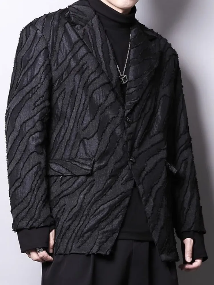 New Mens Gothic Casual Suit Jacket Personality Loose Fit Black Blazers Spirng Autumn Long Sleeve Tassels Men Designer Outerwear