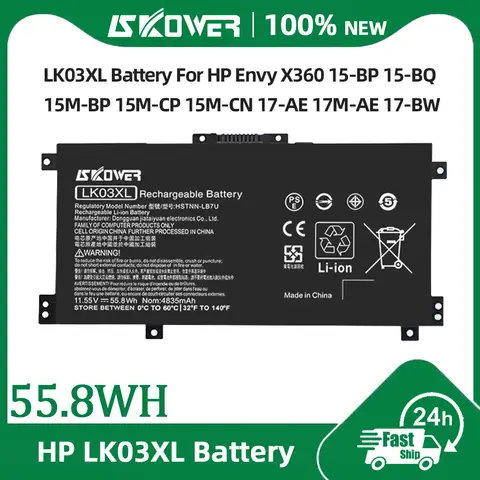 SKOWER LK03XL Batteria Per HP Envy X360 15-bp003tx 15-bq001na 15-cn0001tx 15m-cp0012dx 15-cr0035nr TPN-W127 W129 W132 W128