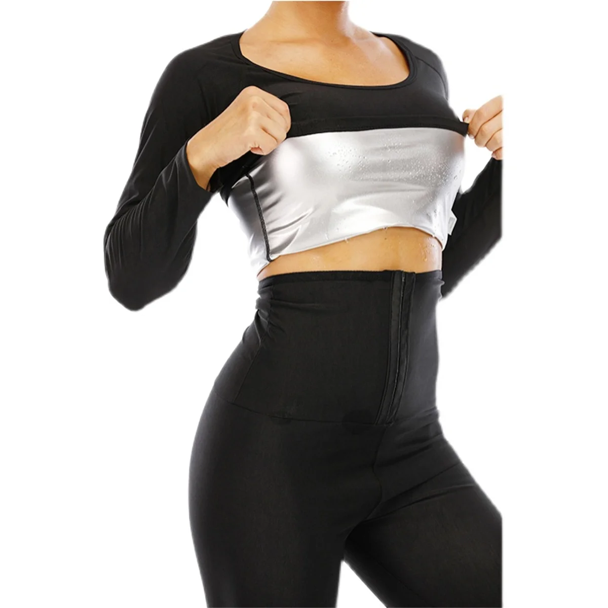 1pc Women Sauna Suit Fitness Exercise Sauna Sweat Suit Long Sleeve Sauna Top Sweat  for Women image 3