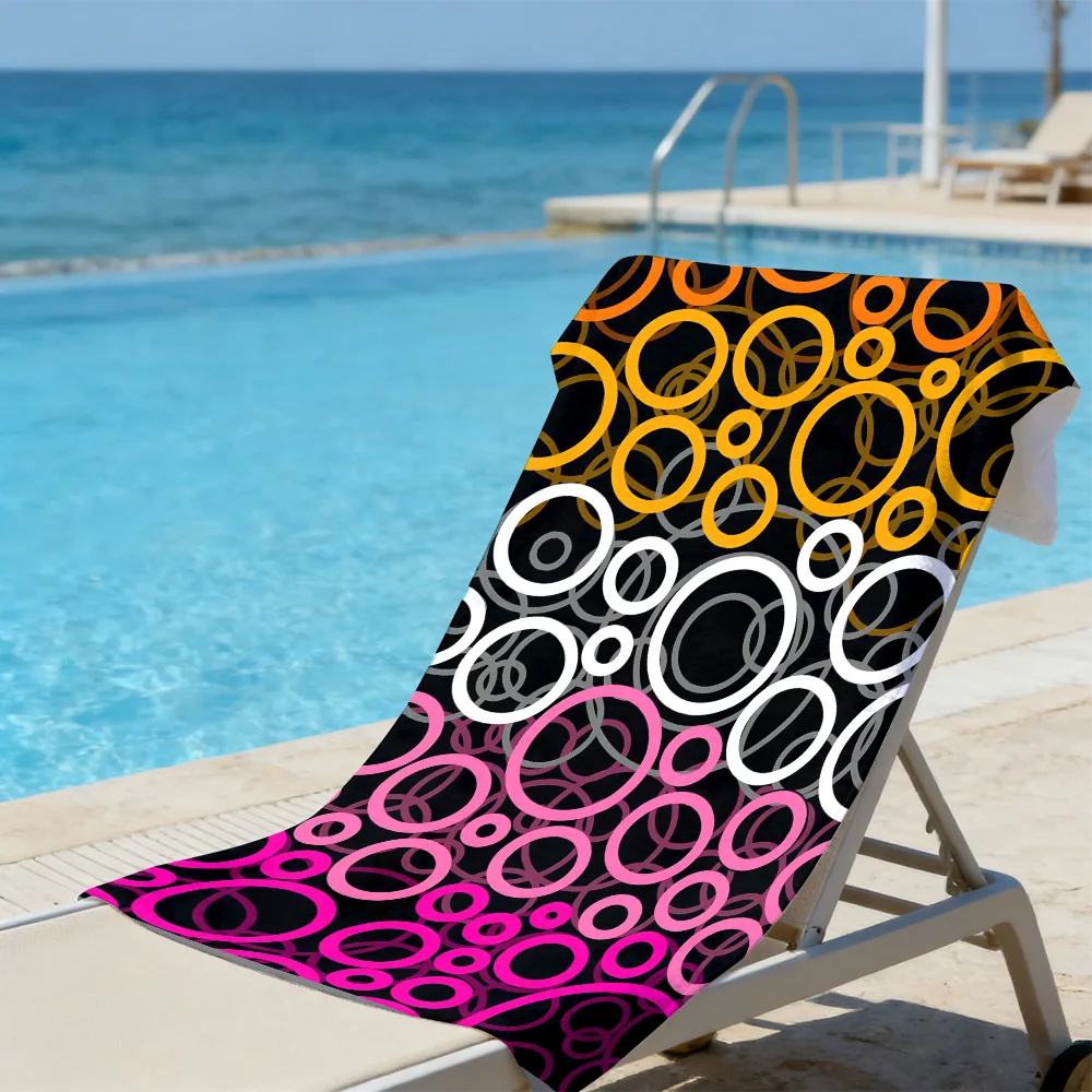 Gradient Circle Beach Towel – Oversized Quick Dry Sand Free with Orange to Pink Ring Print