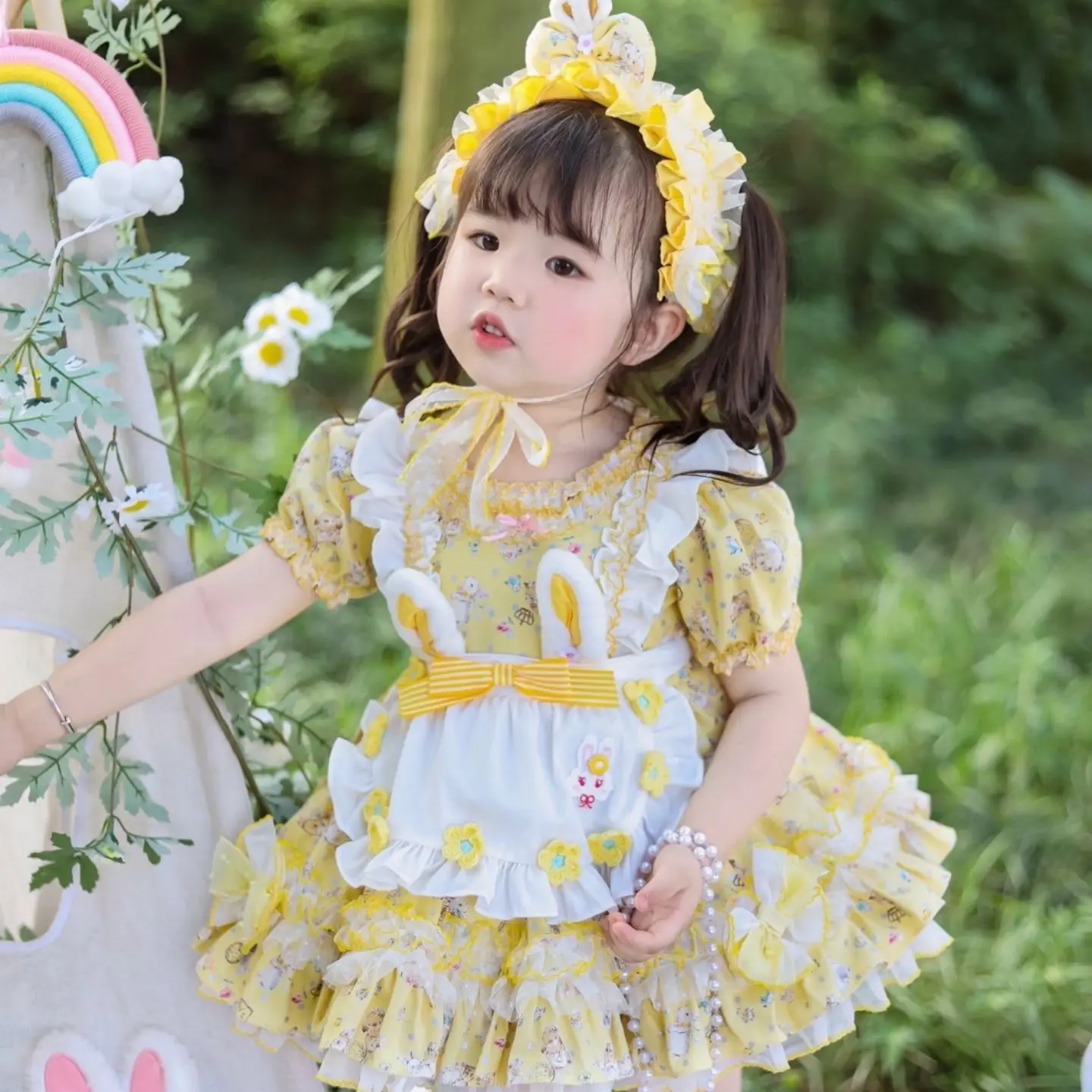 Summer Girls Korea Birthday Lace Pink Cute Plaid Wedding Ball Gown Bow Party Dress Princess Floral Baby Children Lolita Skirts