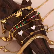 E.B.belle Double Sided Shell Heart Snake Chain Three Layer Bead Half Sunflower 316L Stainless Steel 18K Gold Plated Bracelet - AliExpress 