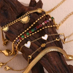 E.B.belle Double Sided Shell Heart Snake Chain Three Layer Bead Half Sunflower 316L Stainless Steel 18K Gold Plated Bracelet