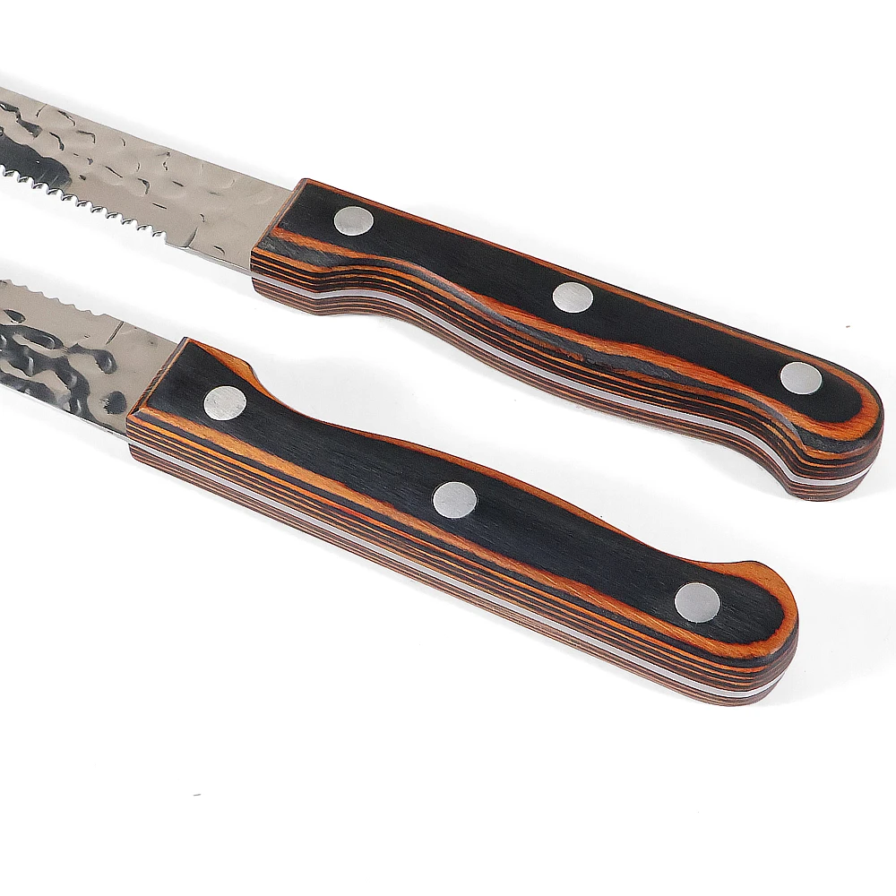 Jaswehome 2/4/6 pezzi coltello da bistecca in acciaio inossidabile coltelli da bistecca martellata forgia lama affilata Pakka manico in legno utensili da cucina