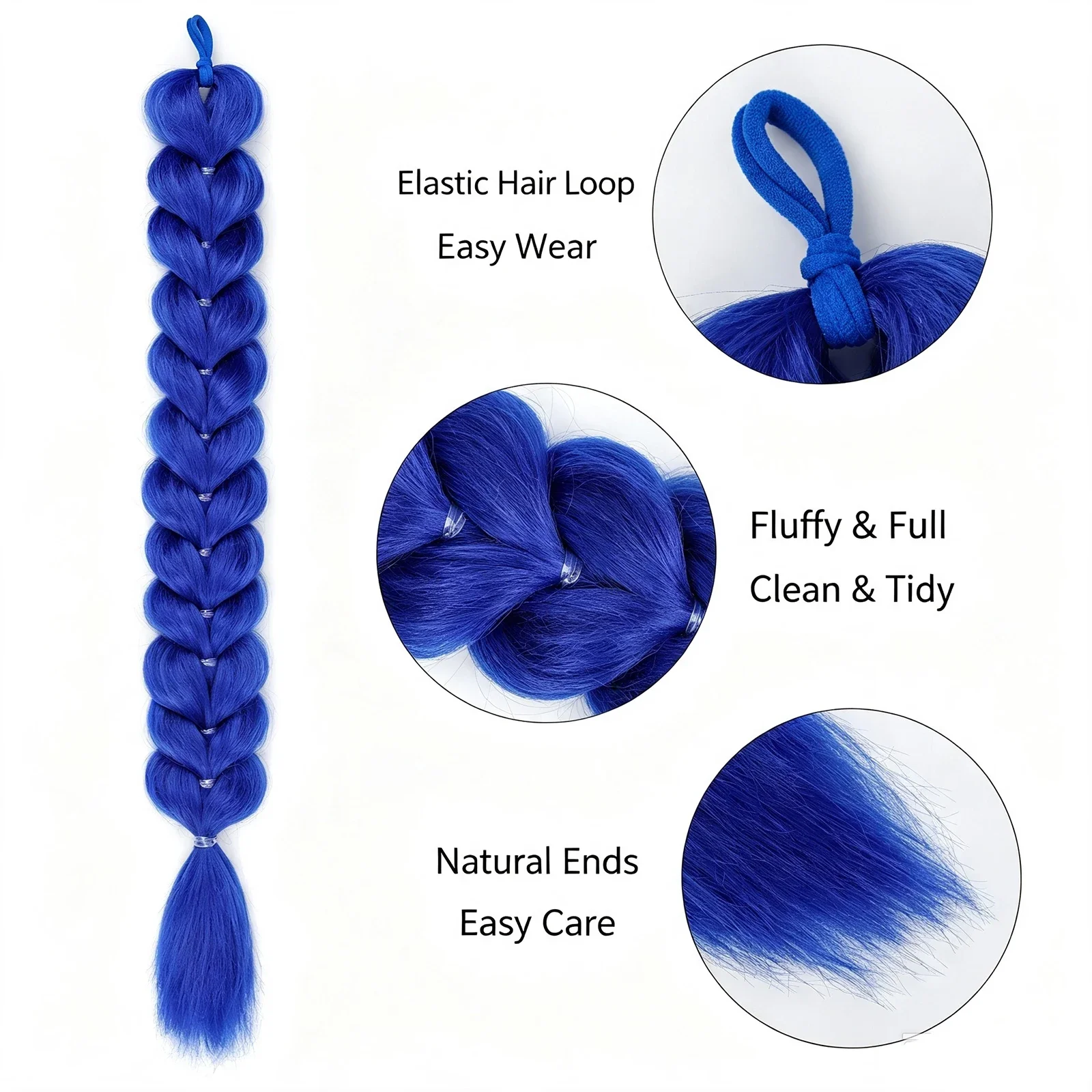 Synthetic Heart Braided Ponytail Fake Braid Hair Extensions Colorful Elastic Braided Hair Tie for Daily Cosplay Festival