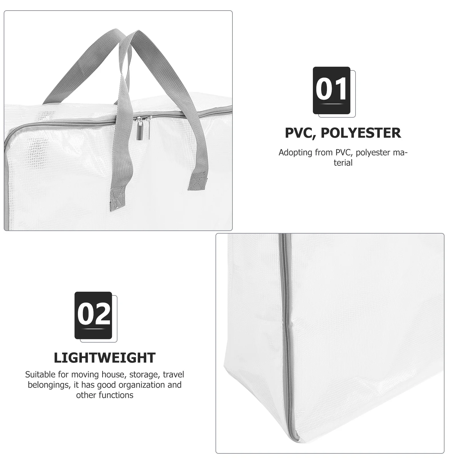 

Portable Folding Storage Bag Large Capacity Lightweight Pvc Polyester Move Travel Organizer Transparent Window Zipper