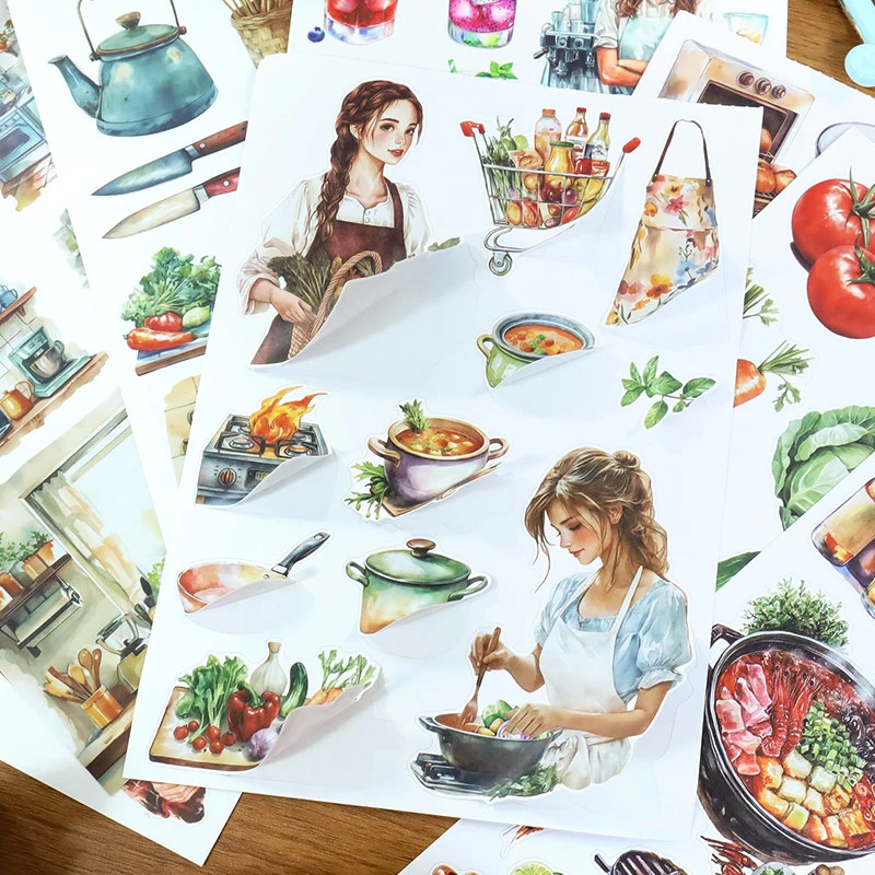 20 Sheets/book Vintage Vegetable Food Character Landscape Sticker Book Creative DIY Journal Material Collage Stationery